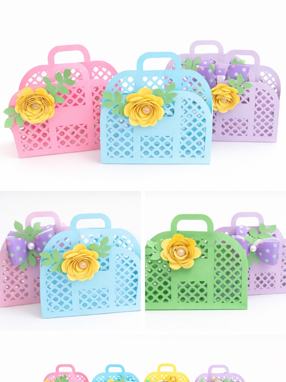 Paper Floral 4 pcs Mini Gift Bags - Pink, Blue, Purple, Green